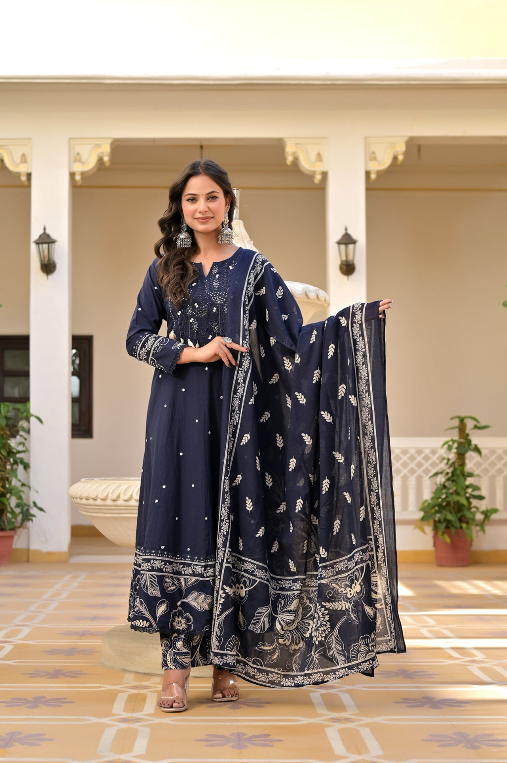 Gindly Elegant Printed Anarkali Kurta Set with Dupatta