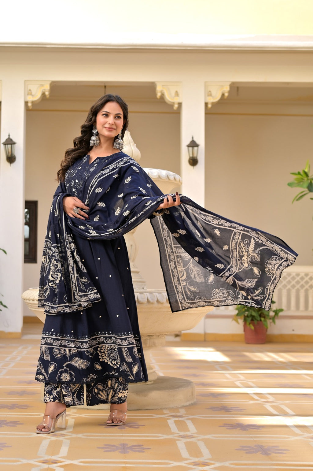 Gindly Elegant Printed Anarkali Kurta Set with Dupatta