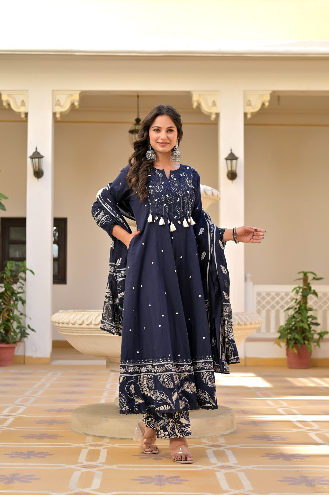 Gindly Elegant Printed Anarkali Kurta Set with Dupatta
