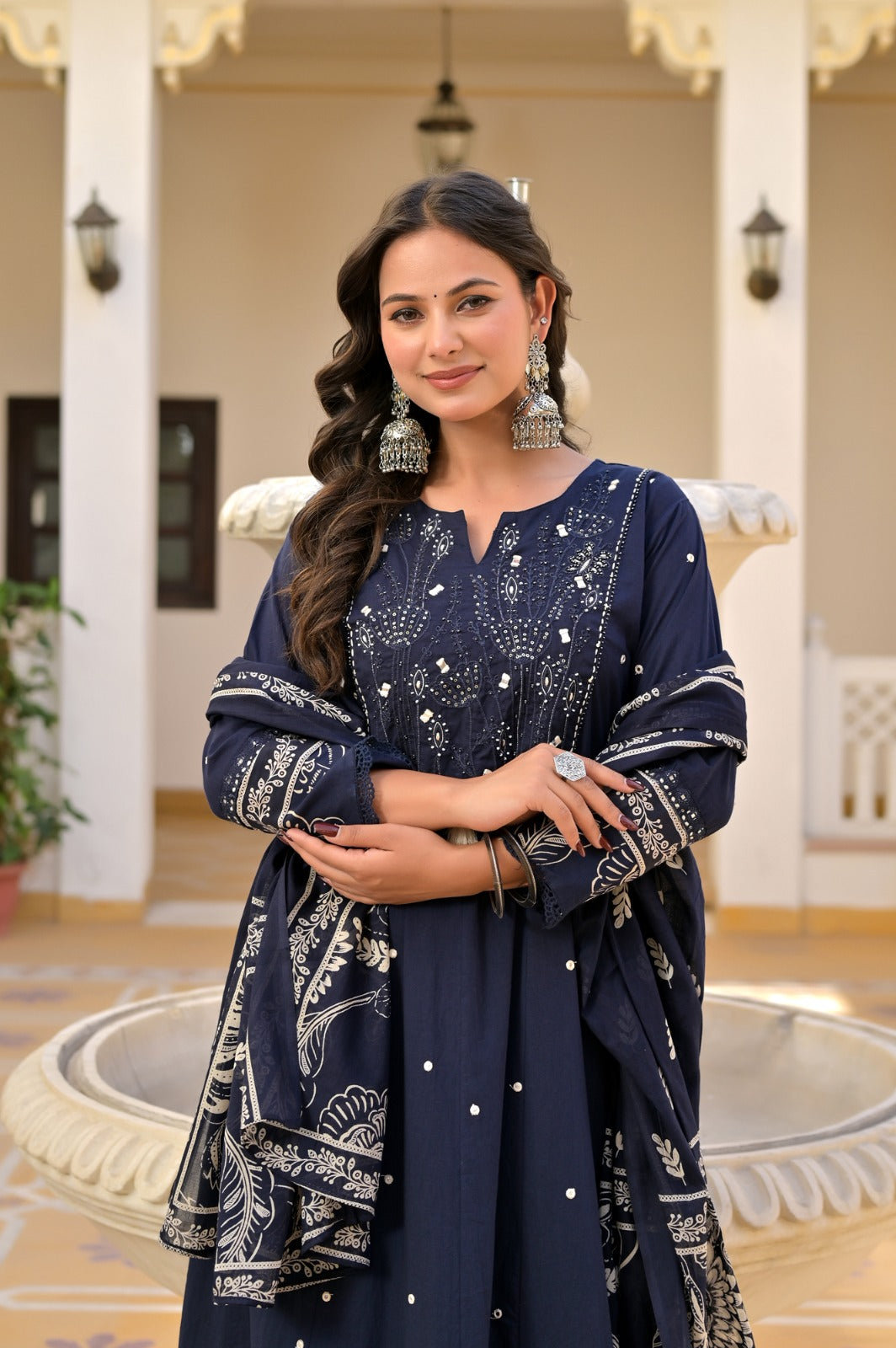 Gindly Elegant Printed Anarkali Kurta Set with Dupatta