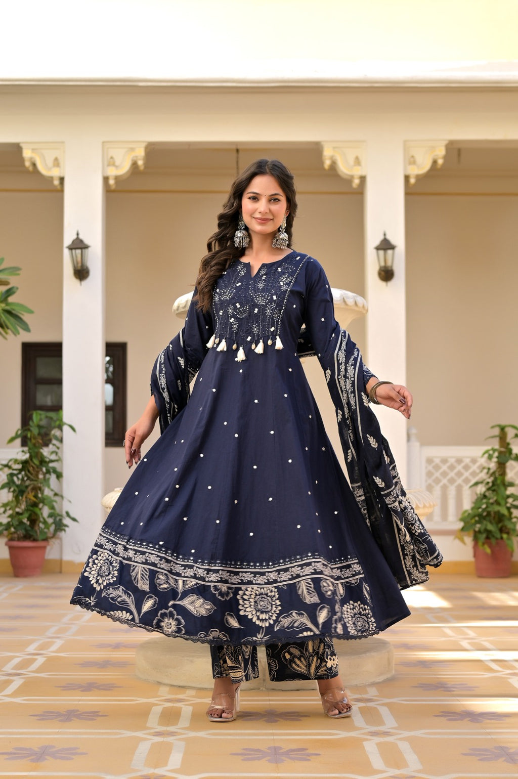 Gindly Elegant Printed Anarkali Kurta Set with Dupatta