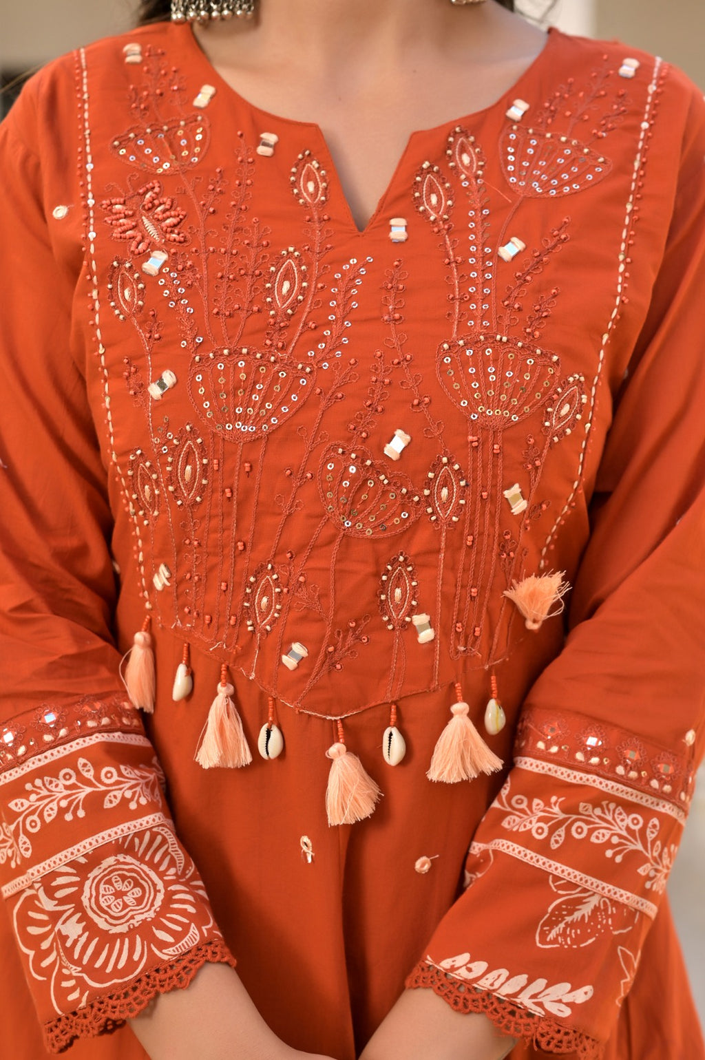 Gindly Elegant Rust Printed Anarkali Suit Set for Women
