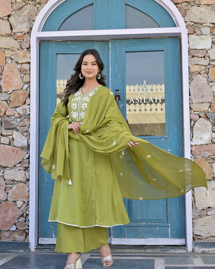Gindly Pure Cotton Embroidered Kurta Palazzo Set With Dupatta