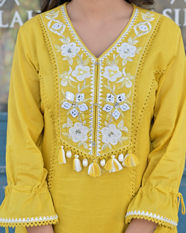 Gindly Pure Cotton Embroidered Kurta Palazzo Set With Dupatta