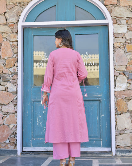 Gindly Pure Cotton Embroidered Kurta Palazzo Set With Dupatta