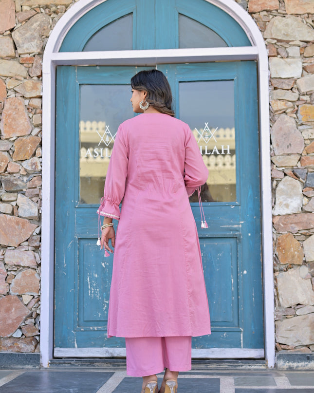 Gindly Pure Cotton Embroidered Kurta Palazzo Set With Dupatta