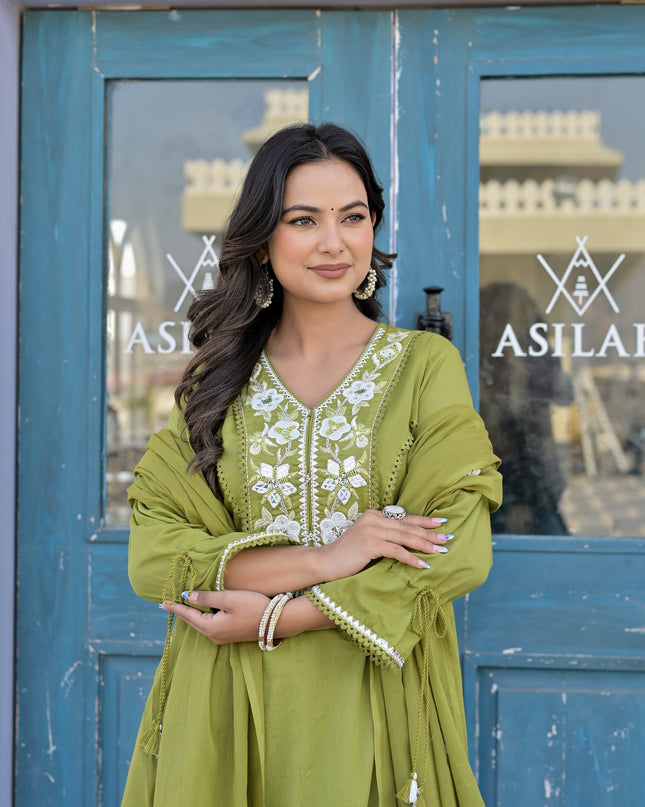 Gindly Pure Cotton Embroidered Kurta Palazzo Set With Dupatta