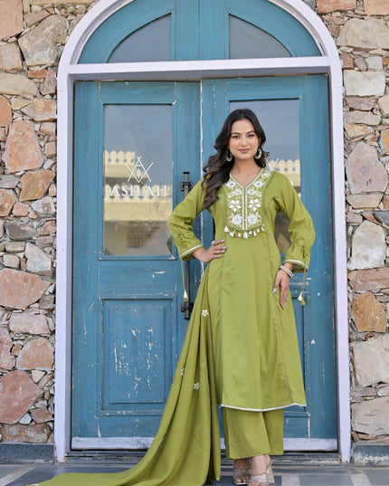 Gindly Pure Cotton Embroidered Kurta Palazzo Set With Dupatta