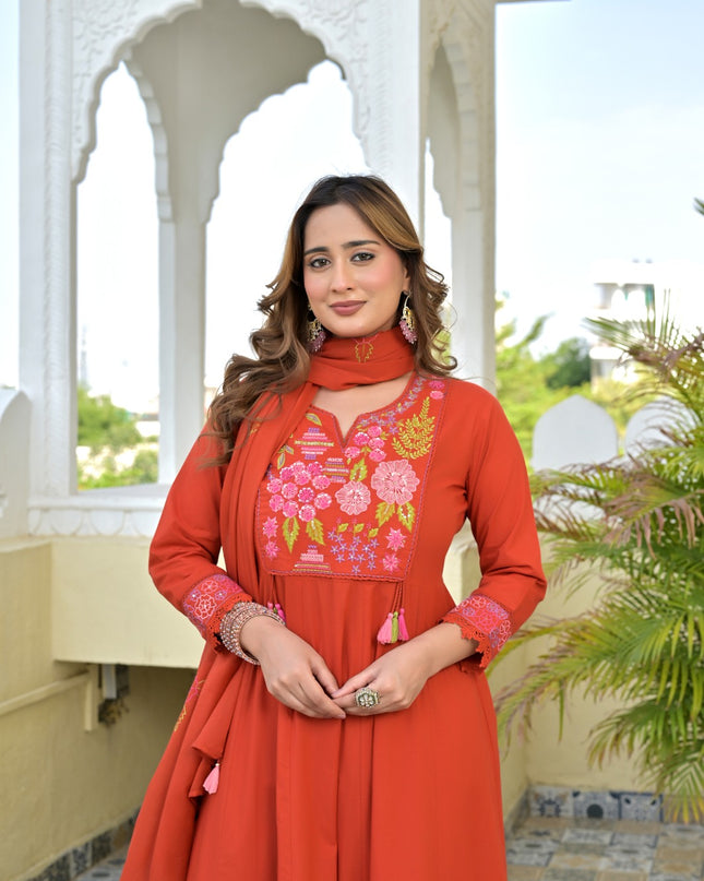 Gindly Pure Cotton Embroidered Kurta Palazzo Set With Dupatta