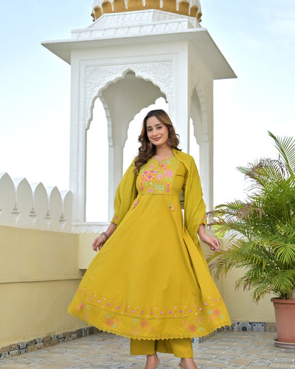Gindly Pure Cotton Embroidered Kurta Palazzo Set With Dupatta