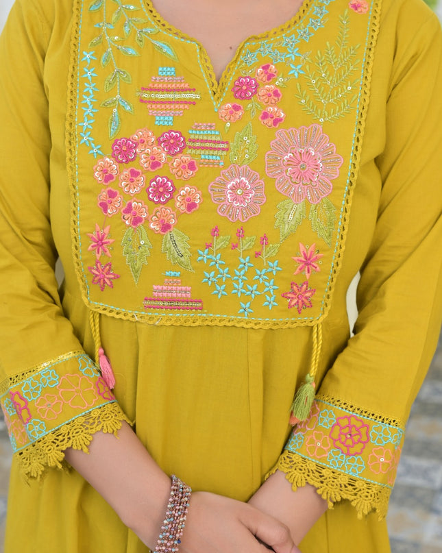 Gindly Pure Cotton Embroidered Kurta Palazzo Set With Dupatta