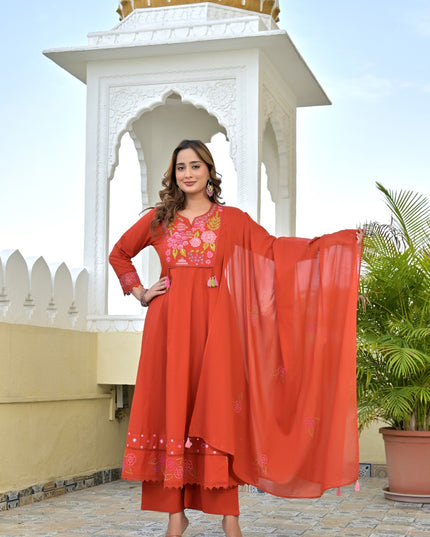 Gindly Pure Cotton Embroidered Kurta Palazzo Set With Dupatta