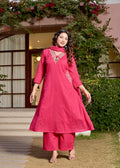 Gindly Pink Floral Embroidery A Line Kurti