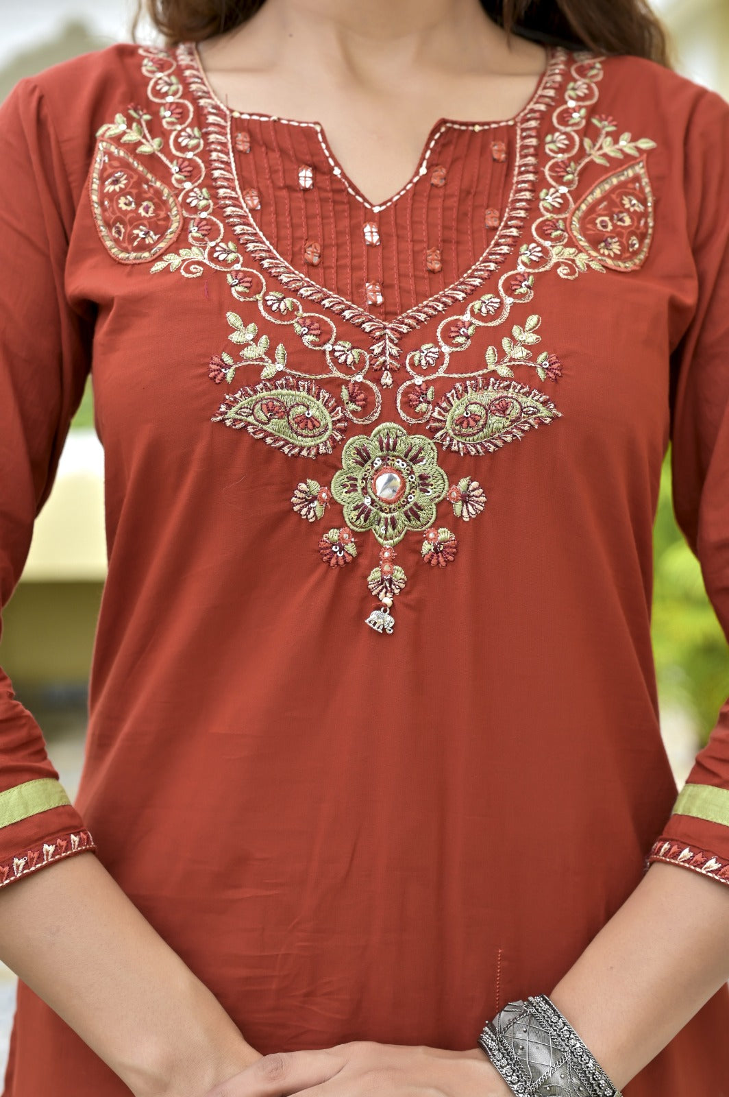 Gindly Maroon Floral Embroidery A Line Kurti