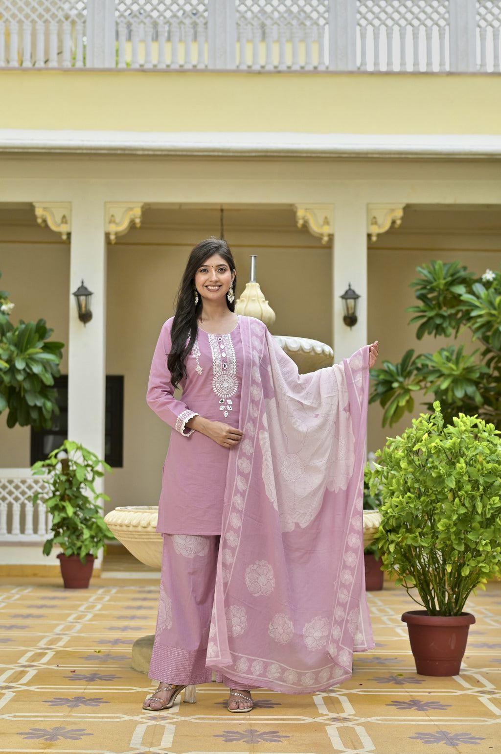 Gindly Grace Pink Embroidered Straight Kurti