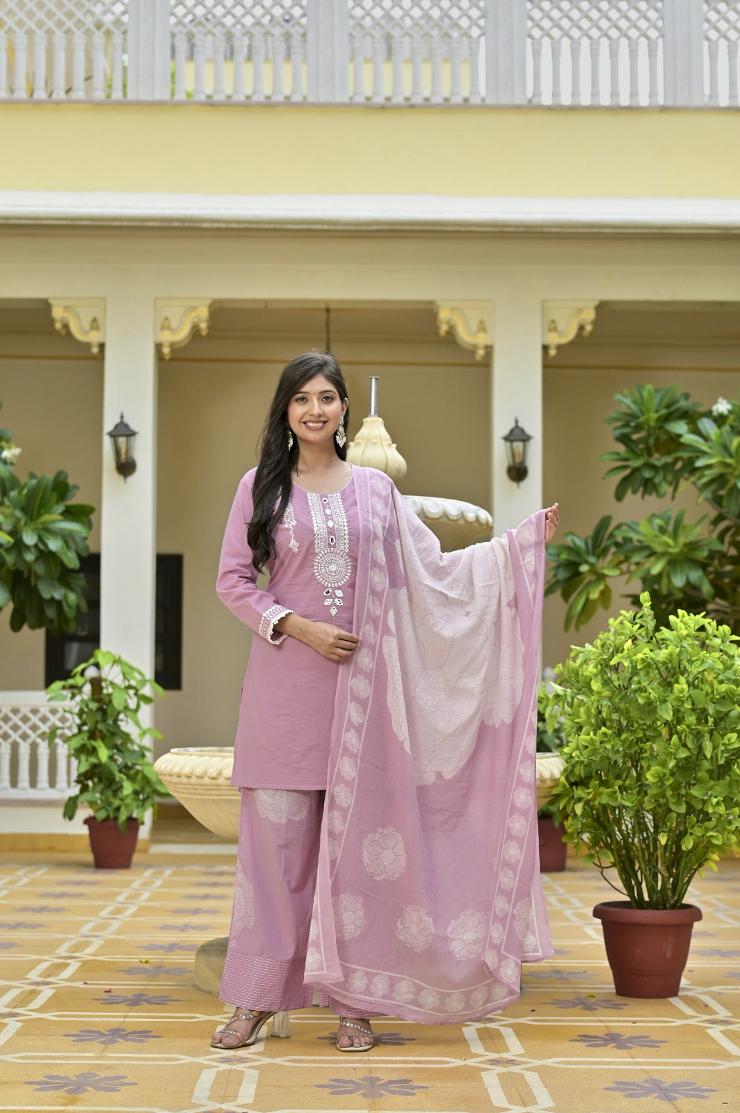 Gindly Grace Pink Embroidered Straight Kurti