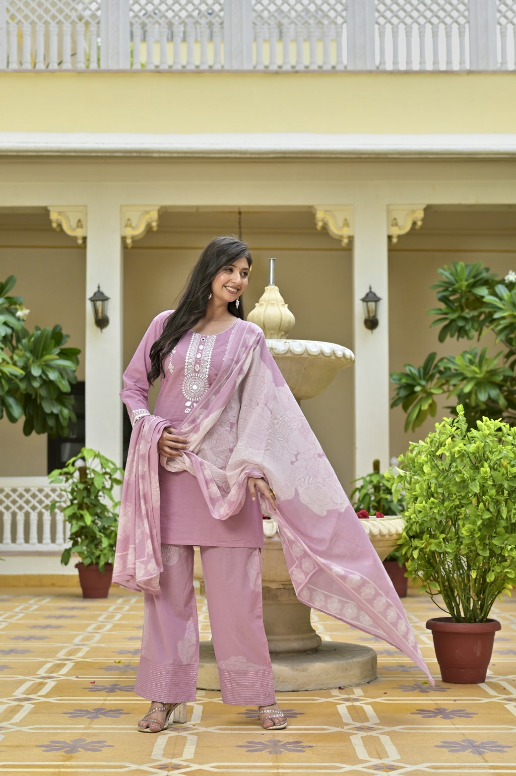 Gindly Grace Pink Embroidered Straight Kurti
