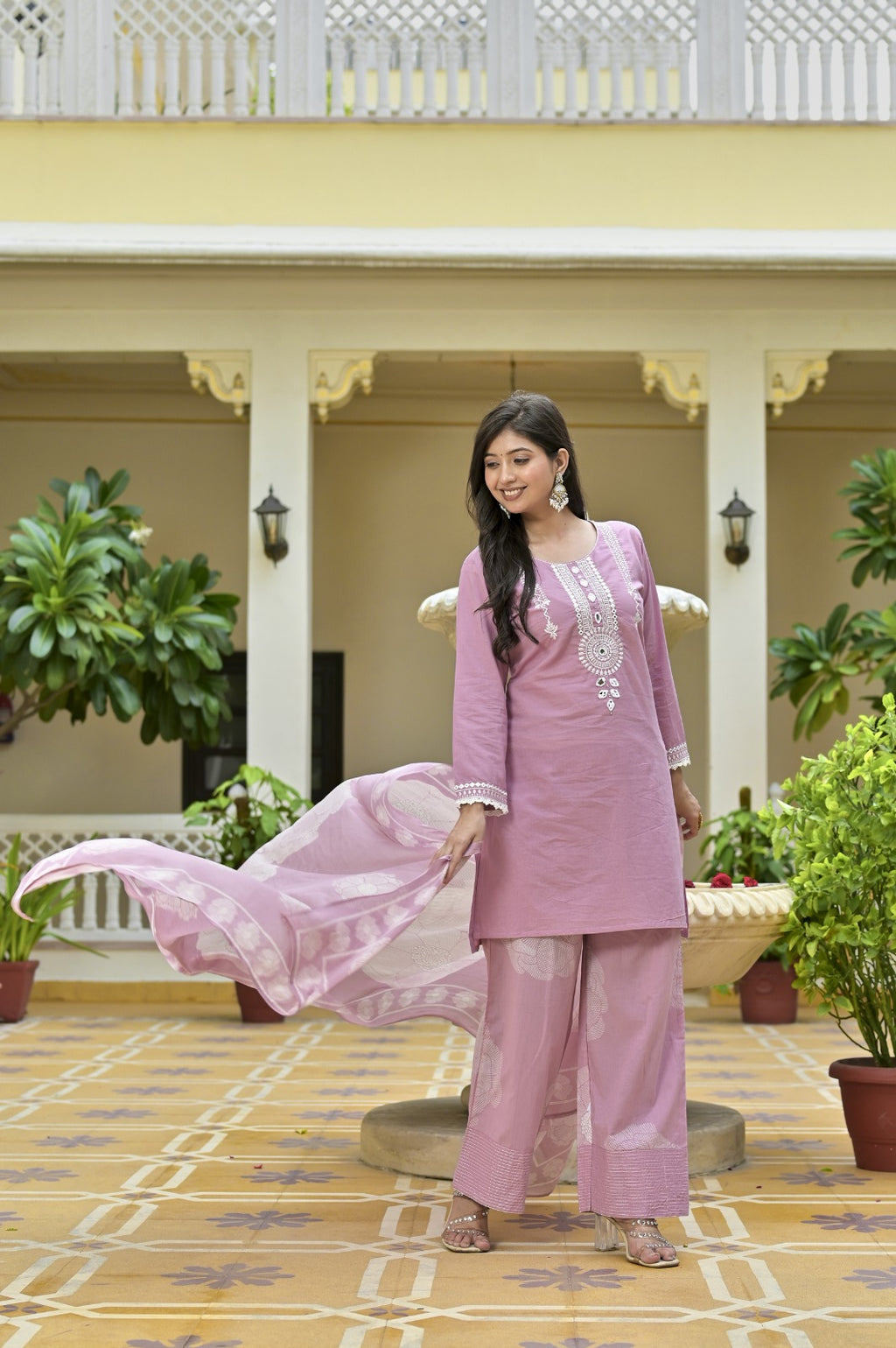 Gindly Grace Pink Embroidered Straight Kurti