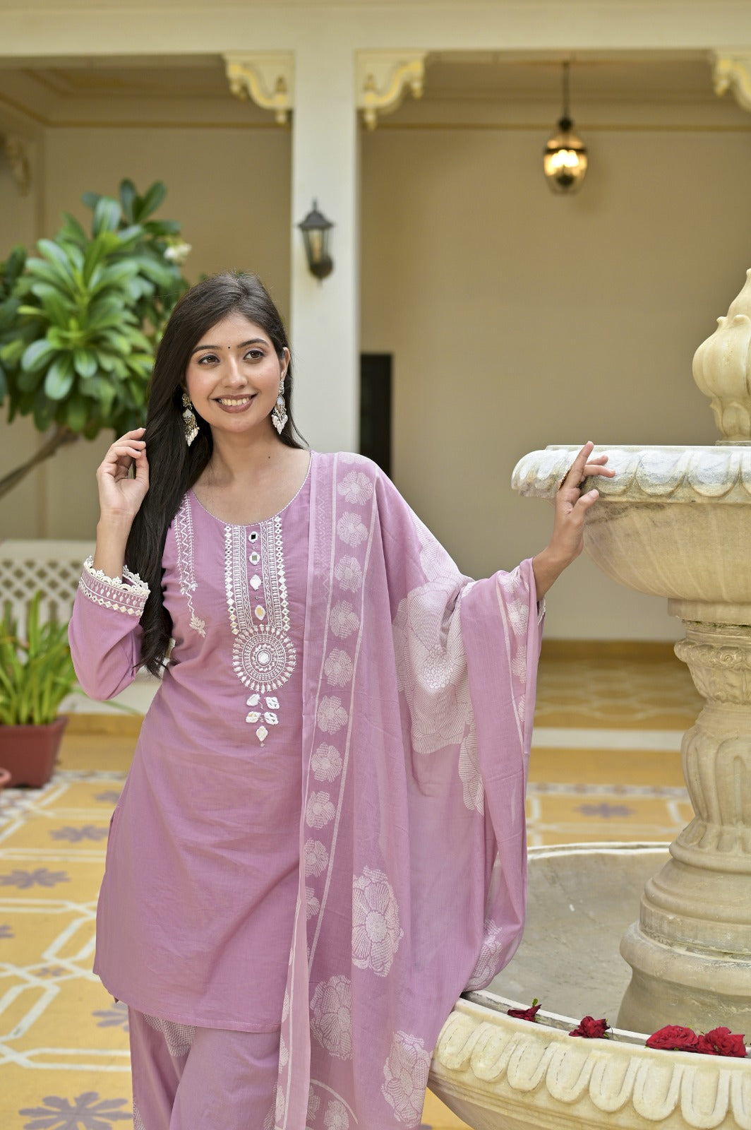 Gindly Grace Pink Embroidered Straight Kurti