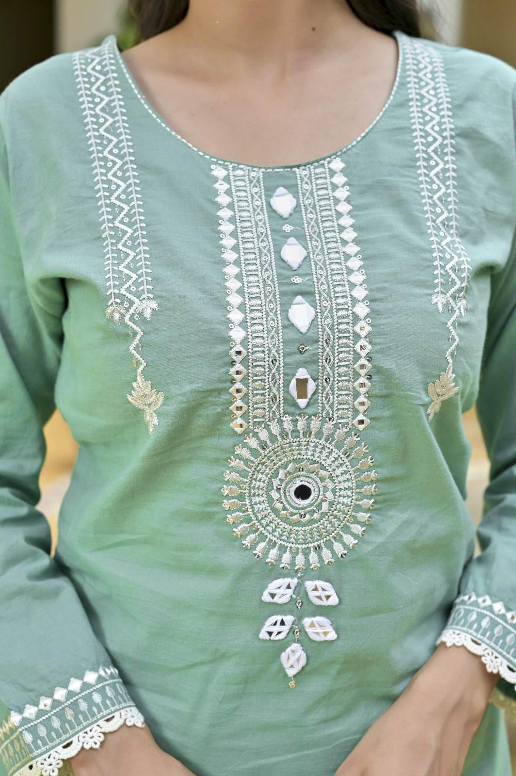 Gindly Grace Green Embroidered Straight Kurti