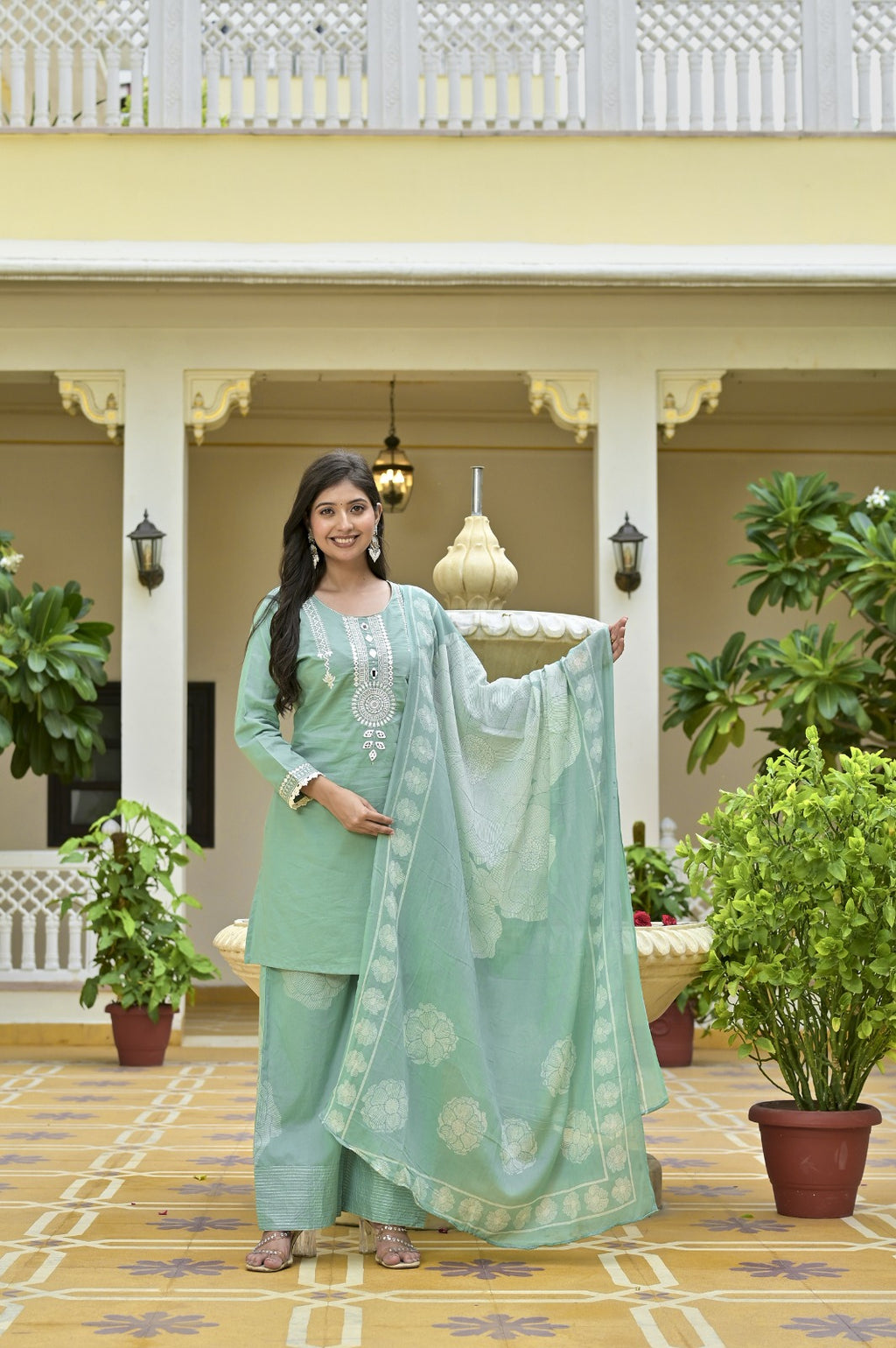 Gindly Grace Green Embroidered Straight Kurti