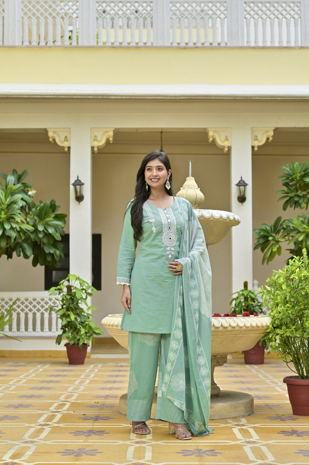 Gindly Grace Green Embroidered Straight Kurti