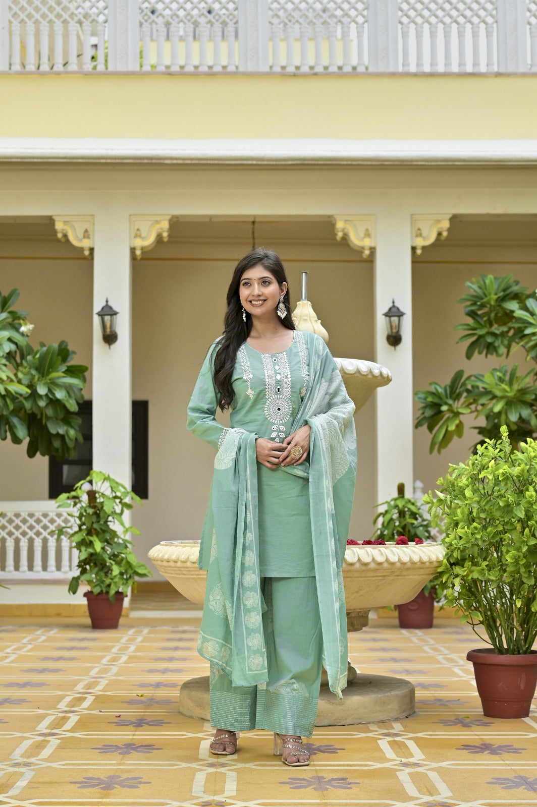 Gindly Grace Green Embroidered Straight Kurti
