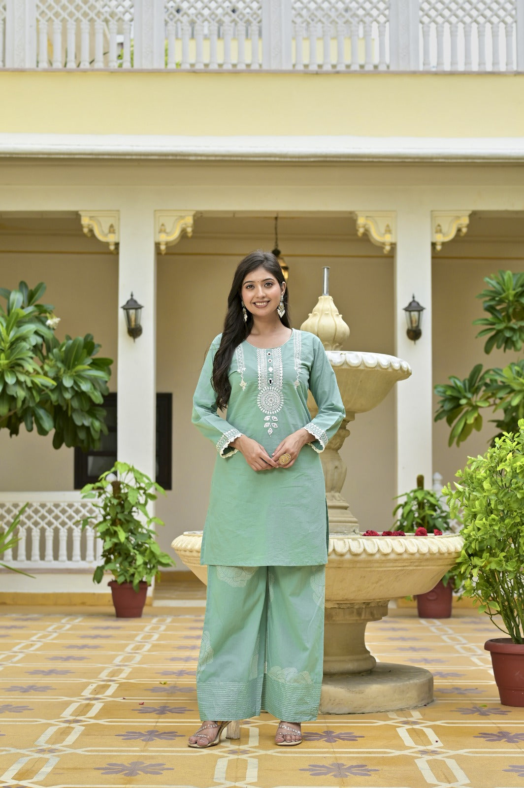 Gindly Grace Green Embroidered Straight Kurti