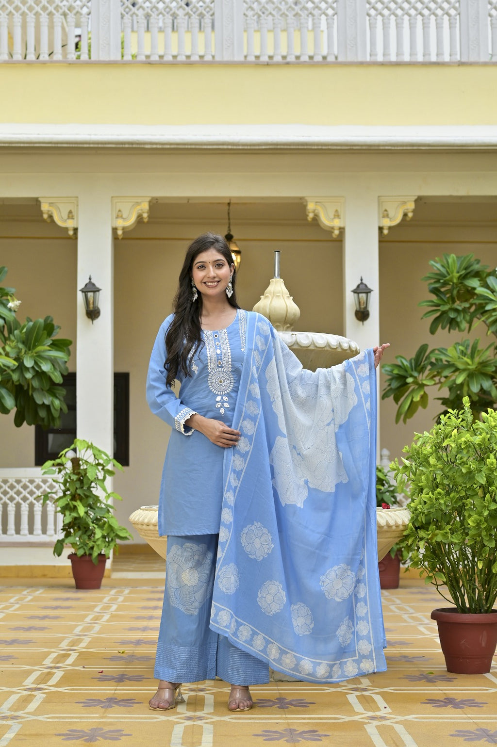 Gindly Grace Blue Embroidered Straight Kurti