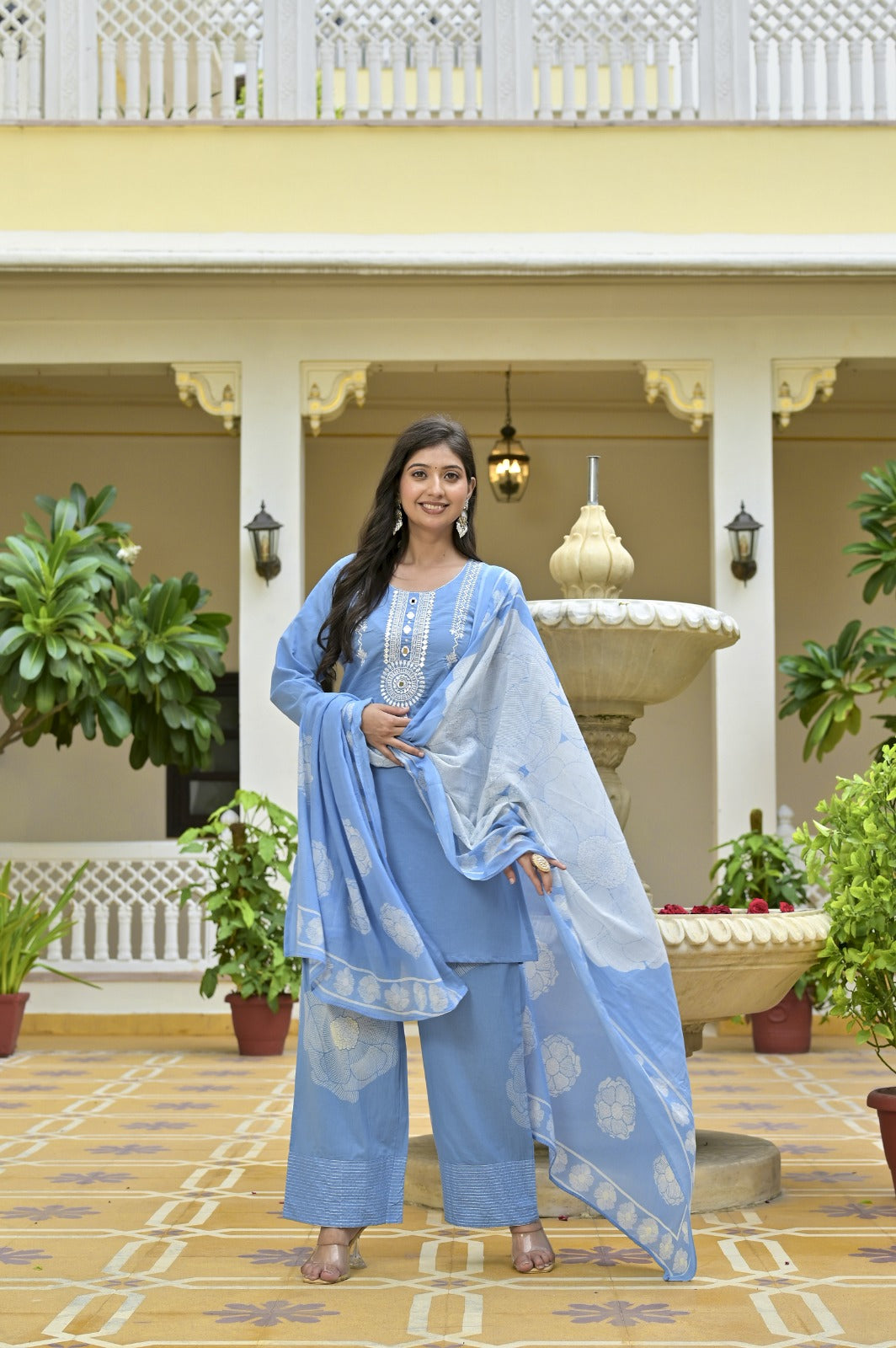 Gindly Grace Blue Embroidered Straight Kurti
