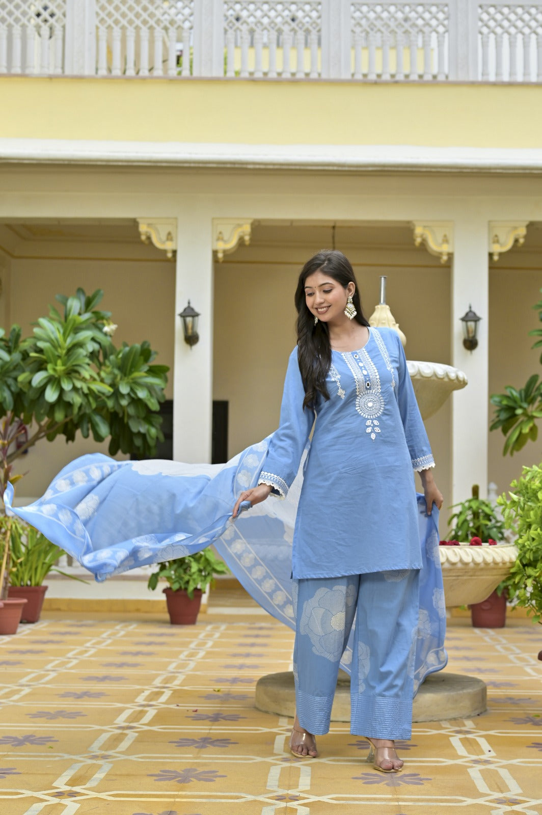 Gindly Grace Blue Embroidered Straight Kurti