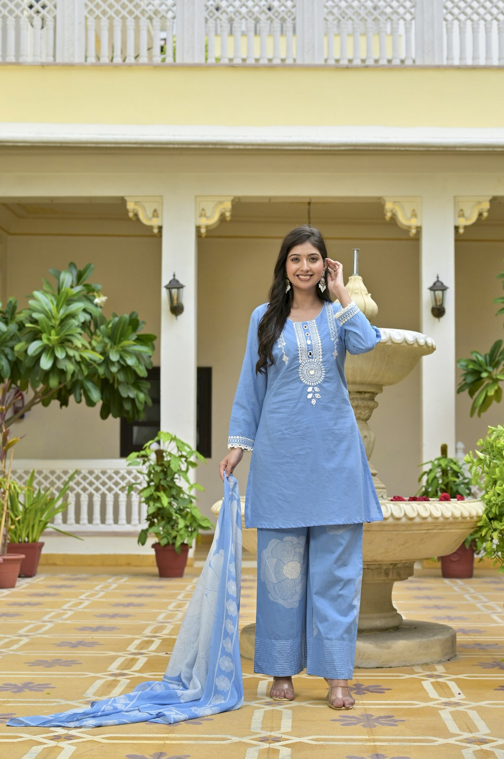 Gindly Grace Blue Embroidered Straight Kurti