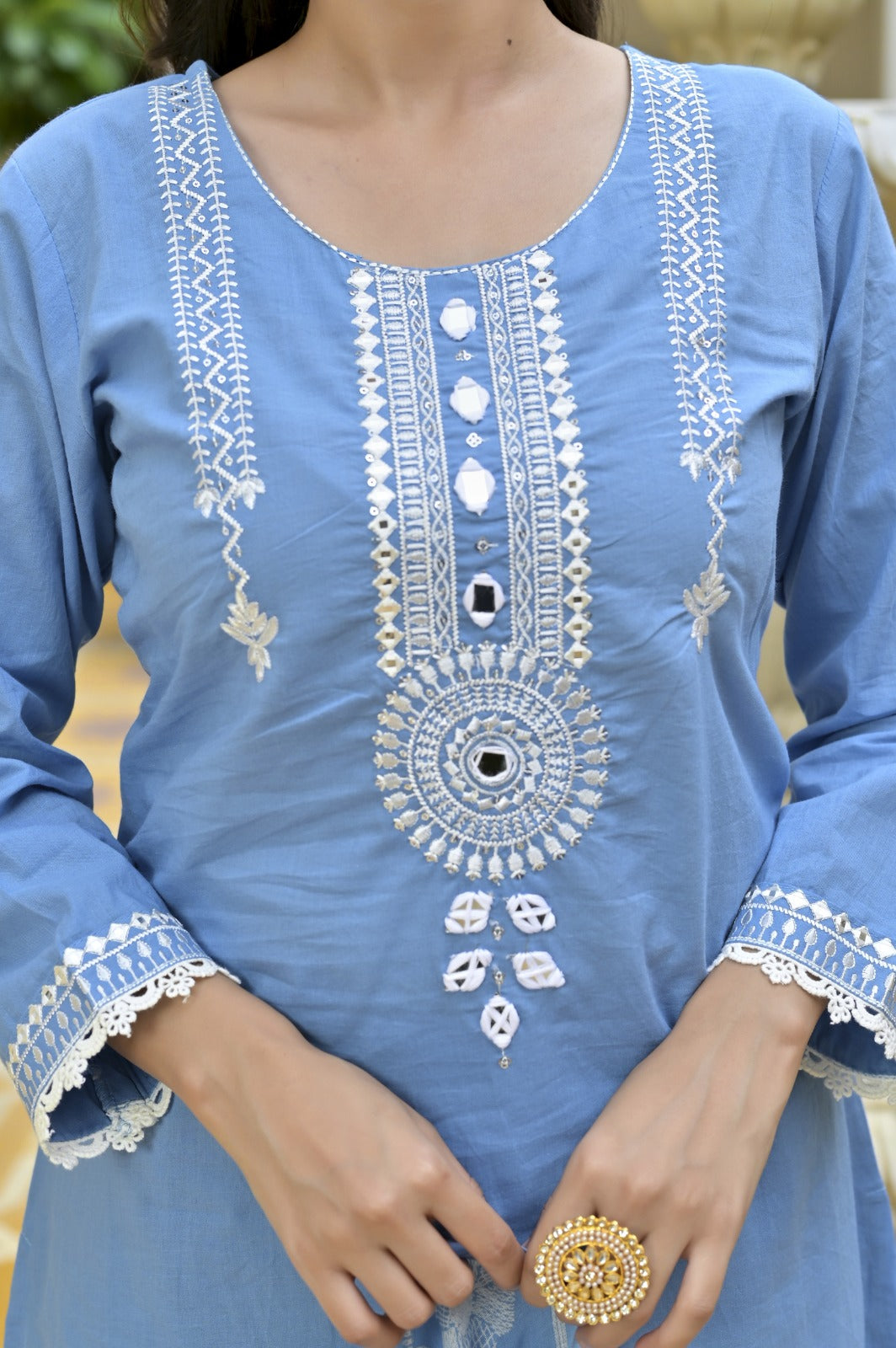 Gindly Grace Blue Embroidered Straight Kurti