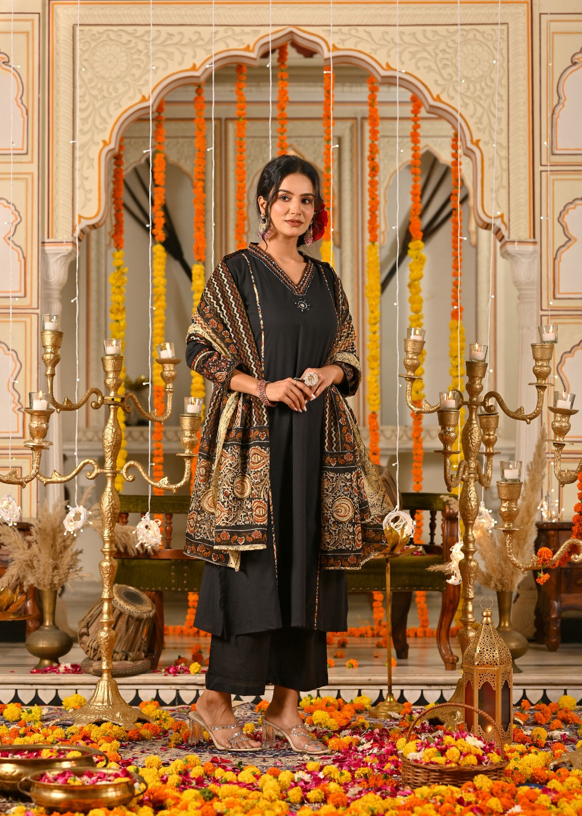 Three Piece Embroieded Kurta Palazzo Set with Dupatta