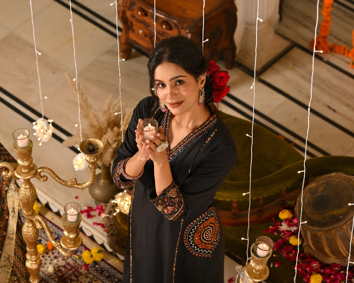 Three Piece Embroieded Kurta Palazzo Set with Dupatta