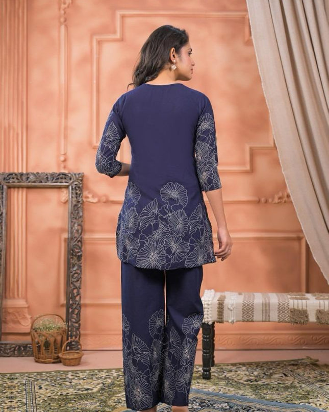 GINDLY FLORAL PRINT CO-ORD SET V-NECK STYLE 3/4 SLEEVES
