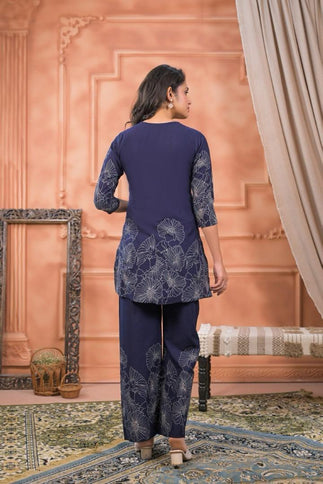 GINDLY FLORAL PRINT CO-ORD SET V-NECK STYLE 3/4 SLEEVES