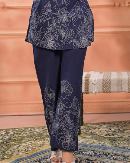 GINDLY FLORAL PRINT CO-ORD SET V-NECK STYLE 3/4 SLEEVES