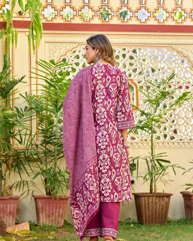 Gindly Pure Cotton Embroidered U-neck Anarkali Women's Ethnic Wear Set
