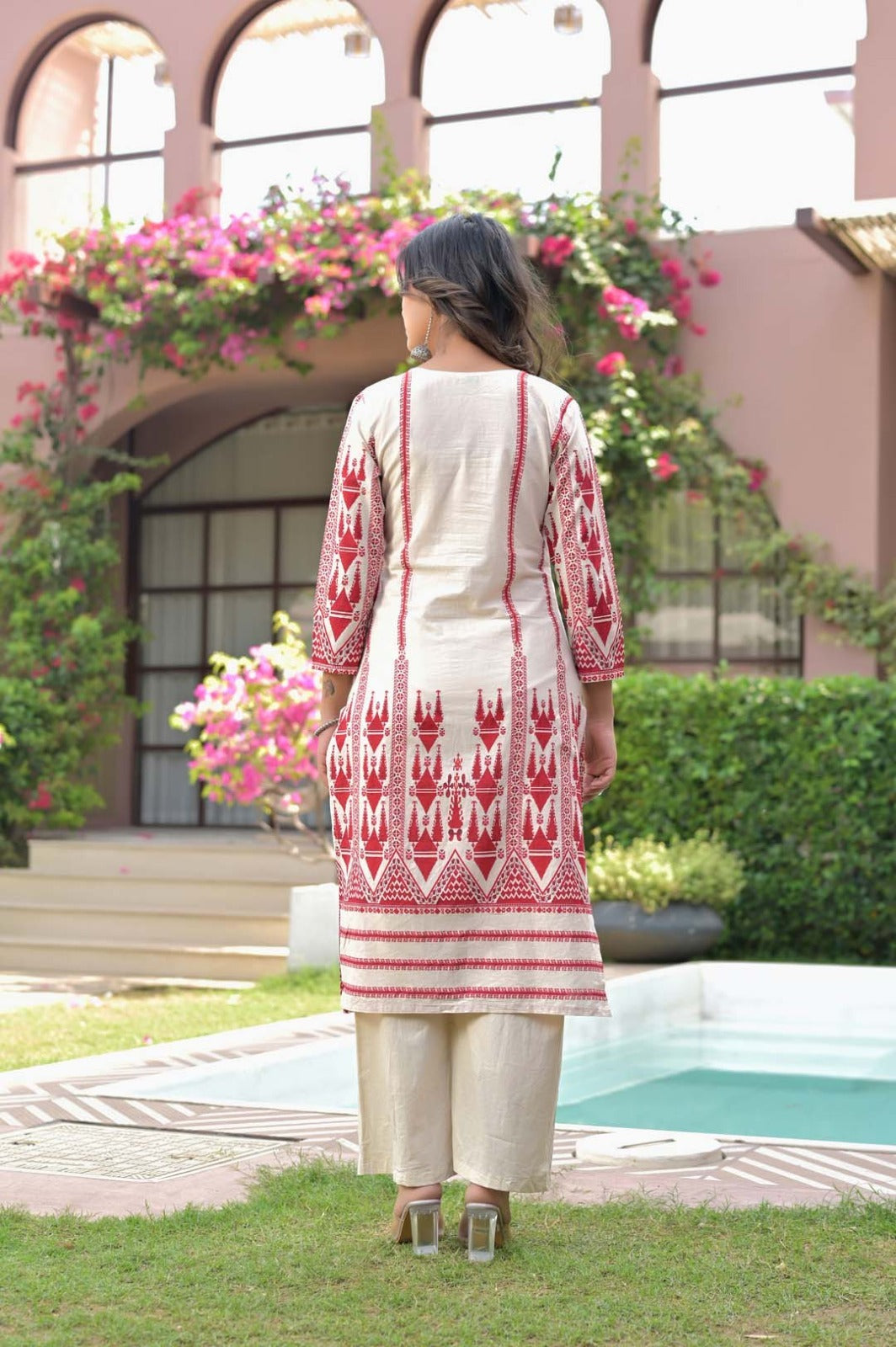 Red & Ivory Bandhani-Style Embroidery Kurti
