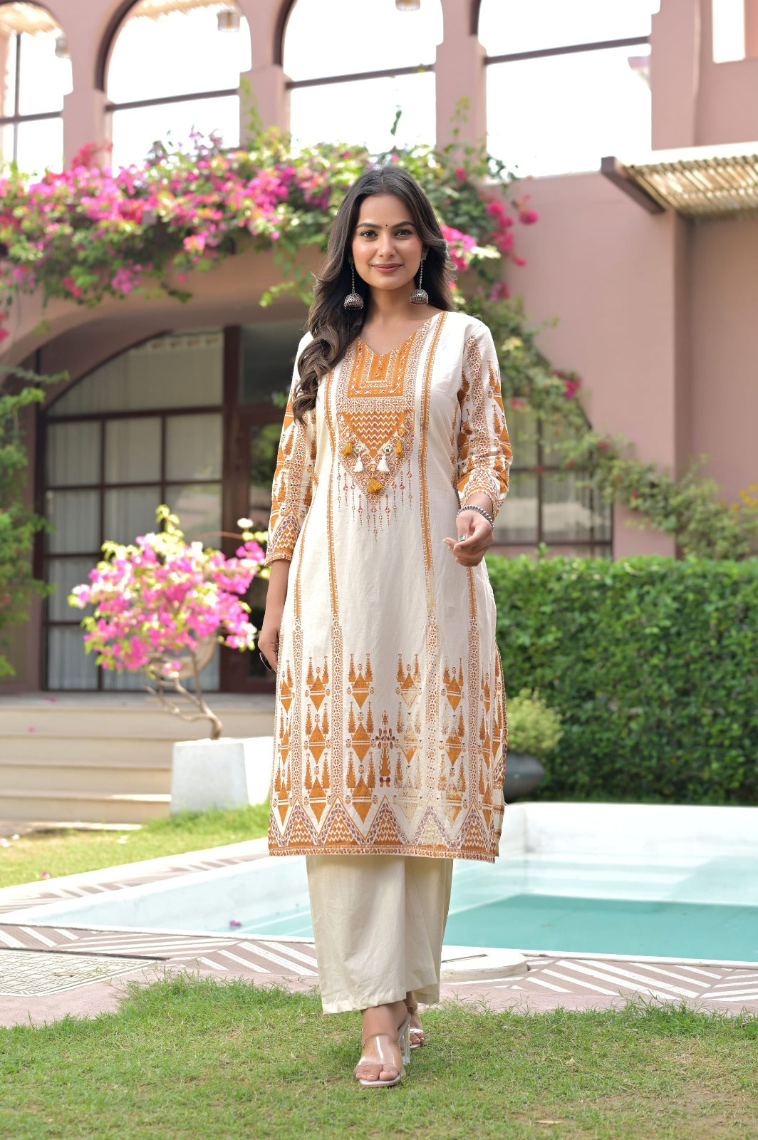 Yellow & Ivory Bandhani-Style Embroidery Kurti