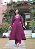 Gindly Purple Floral Embroidery A Line Kurti