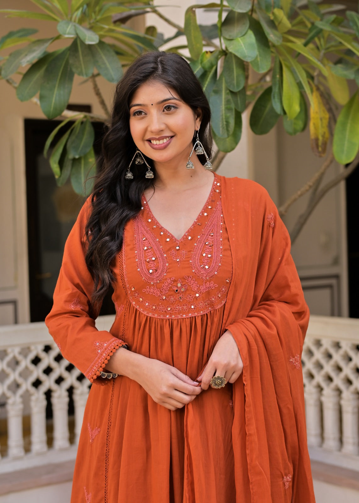Gindly A-Line Kurta Set With Palazzo & Dupatta
