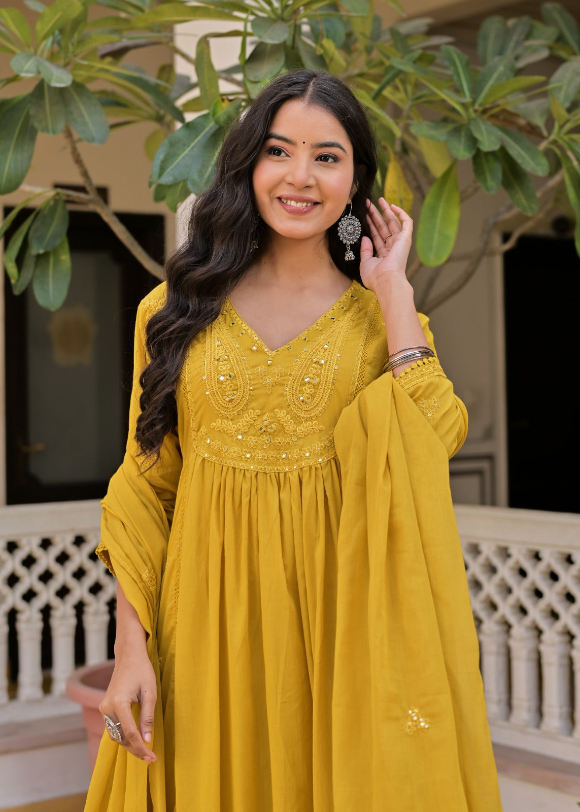 Gindly A-Line Kurta Set with Palazzo & Dupatta