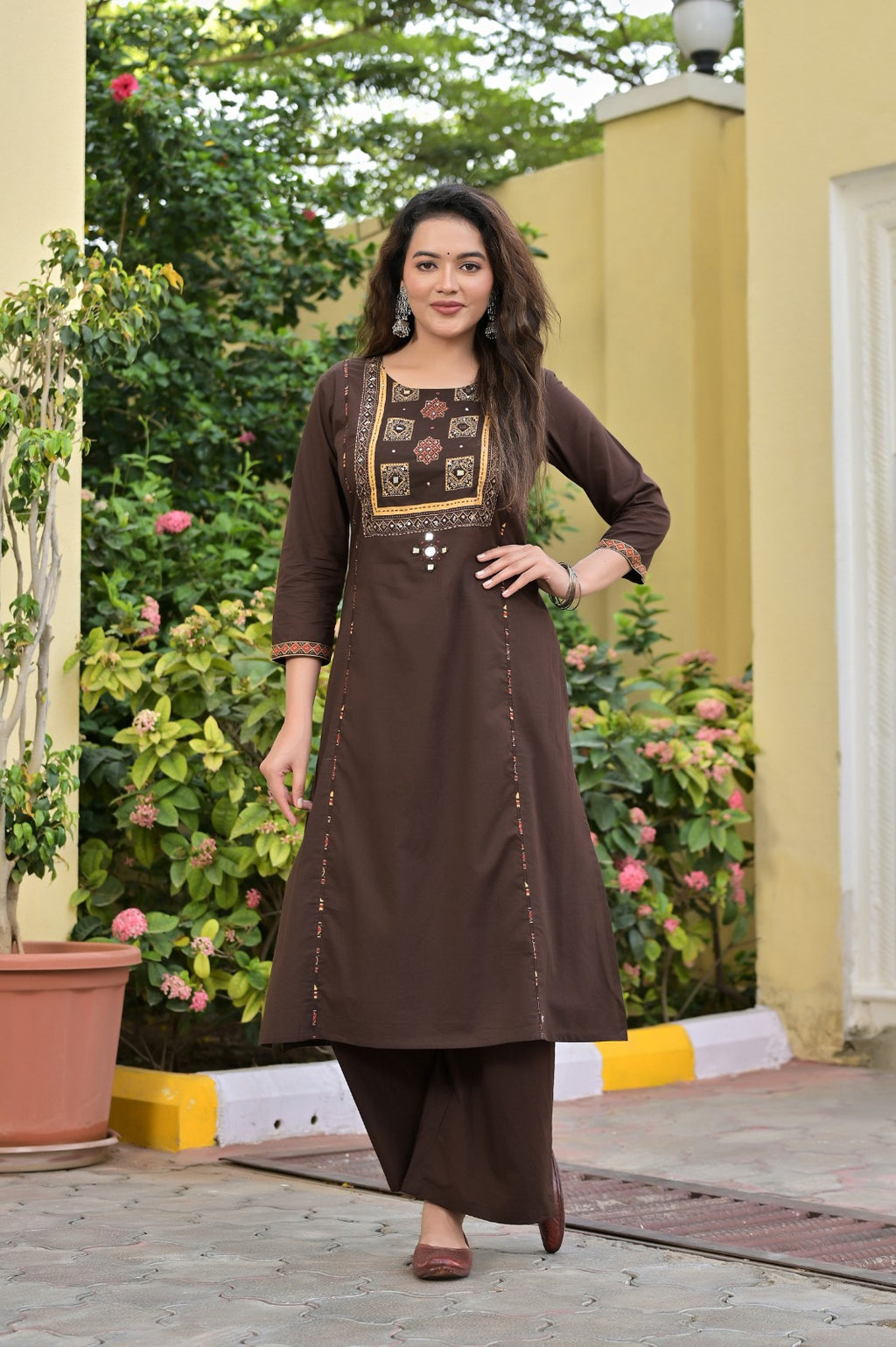 Gindly Traditional  Cotton A-Line Kurti Set with Dupatta