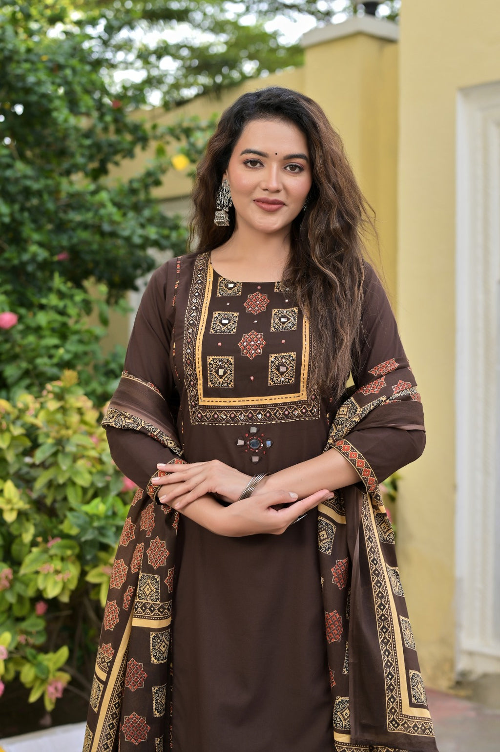 Gindly Traditional  Cotton A-Line Kurti Set with Dupatta