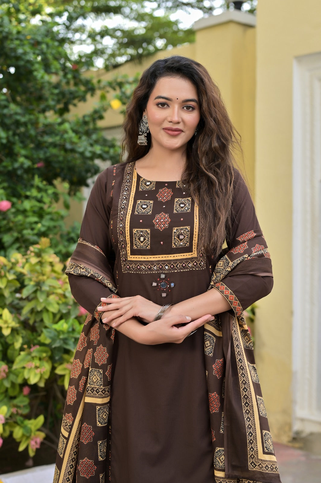 Gindly Traditional  Cotton A-Line Kurti Set with Dupatta
