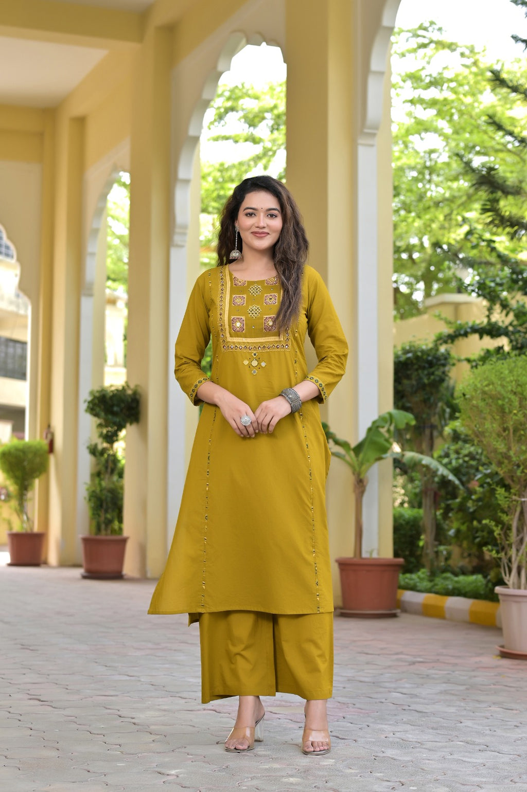 Gindly Traditional Cotton A-Line Kurti Set with Dupatta