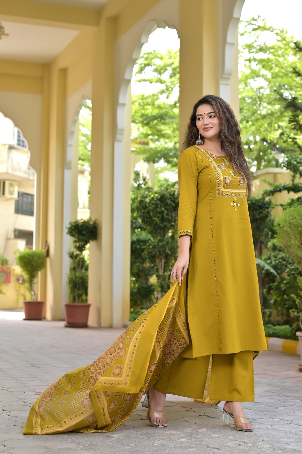 Gindly Traditional Cotton A-Line Kurti Set with Dupatta