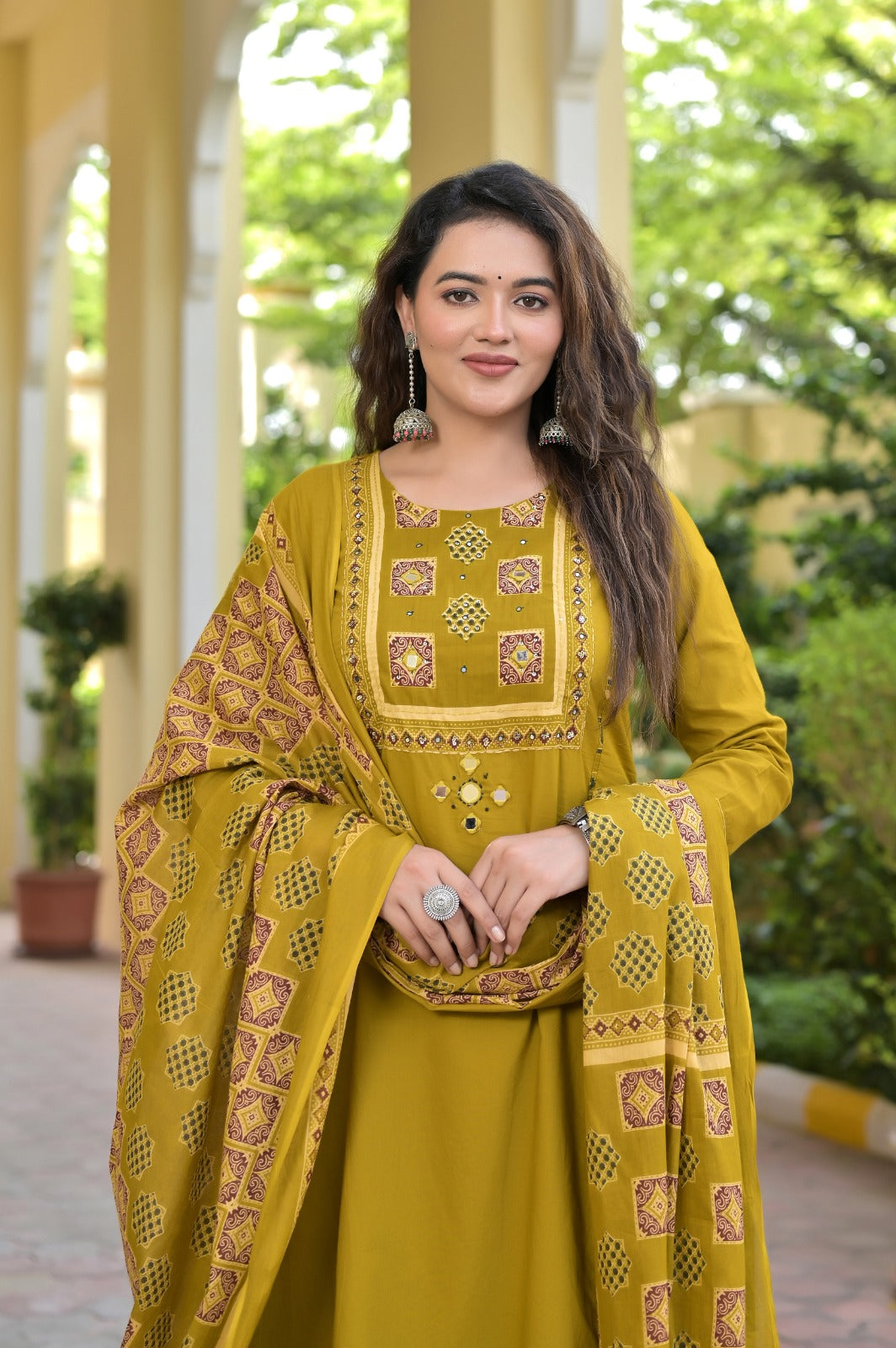 Gindly Traditional Cotton A-Line Kurti Set with Dupatta